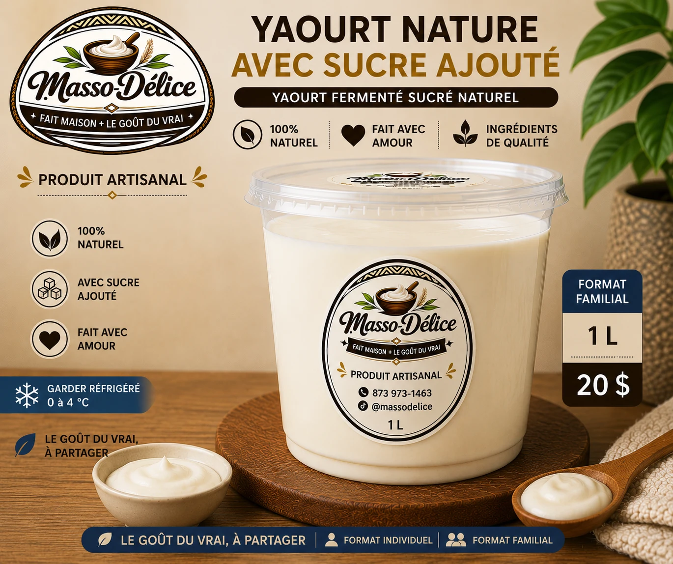 Yaourt nature avec sucre ajouté