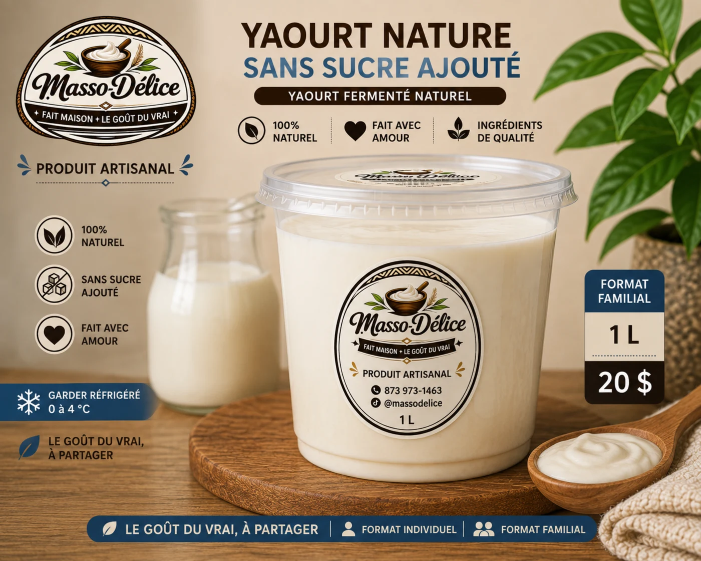Yaourt nature sans sucre ajouté
