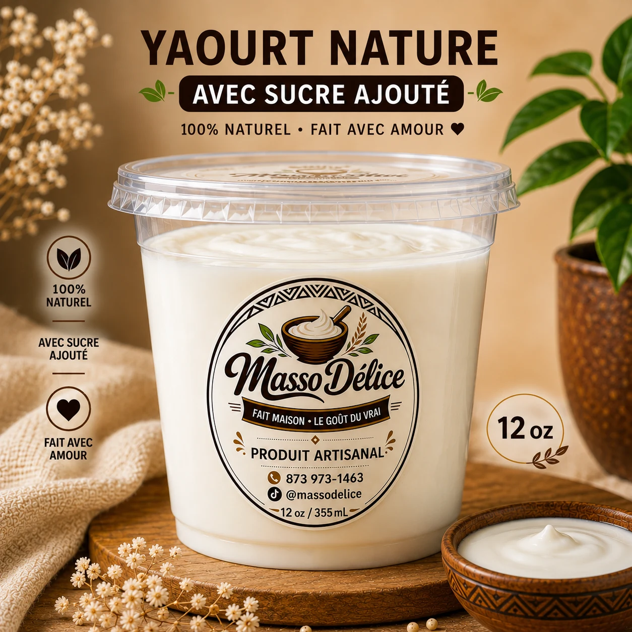 Yaourt nature avec sucre ajouté