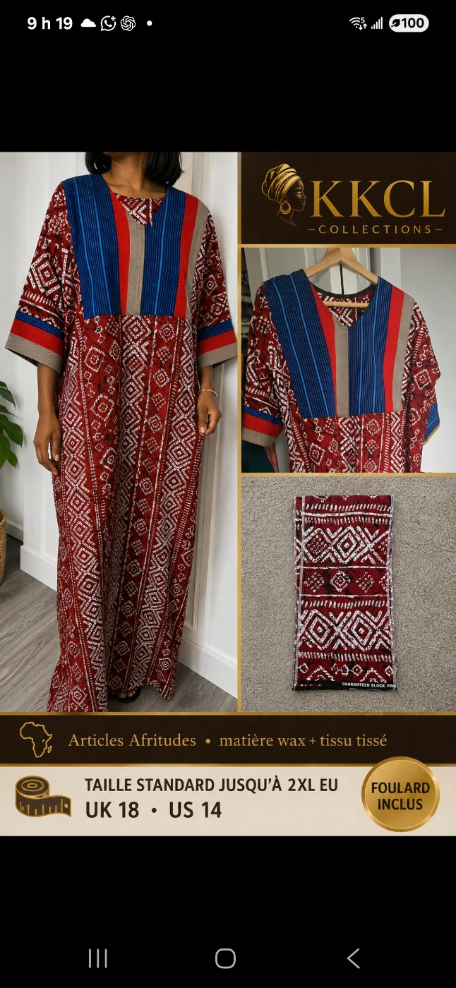 Women's African Wax & Woven Fabric Boubou with Matching Headscarf