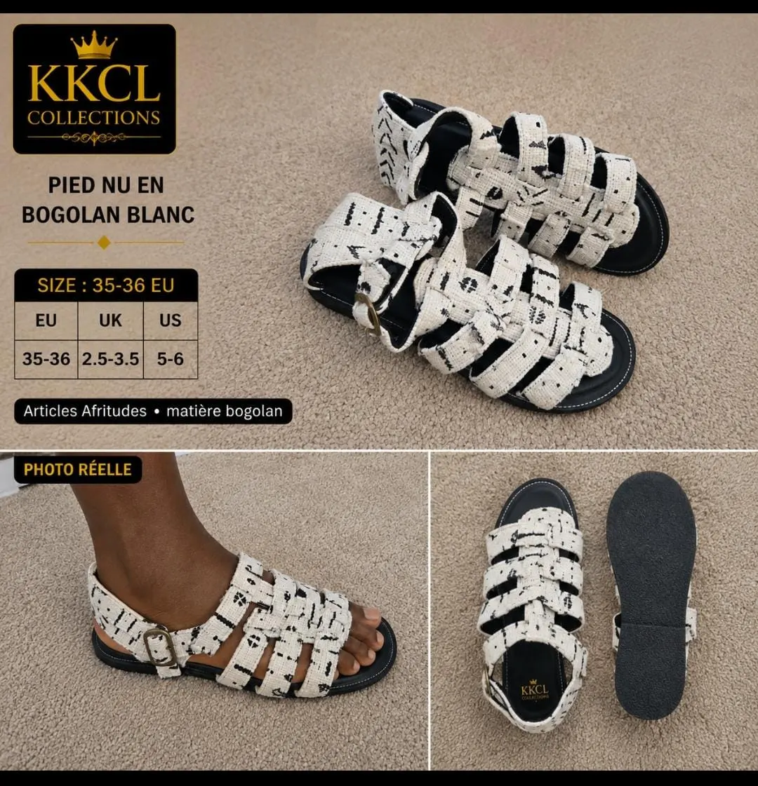 Women's White Bogolan Slide Sandals – Size 36