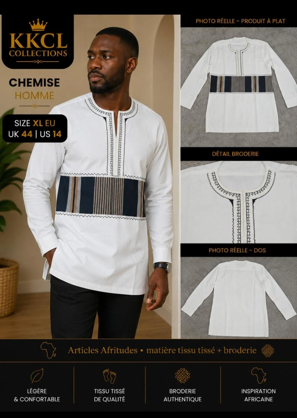 Men's Embroidered African Woven Fabric Shirt – Size XL