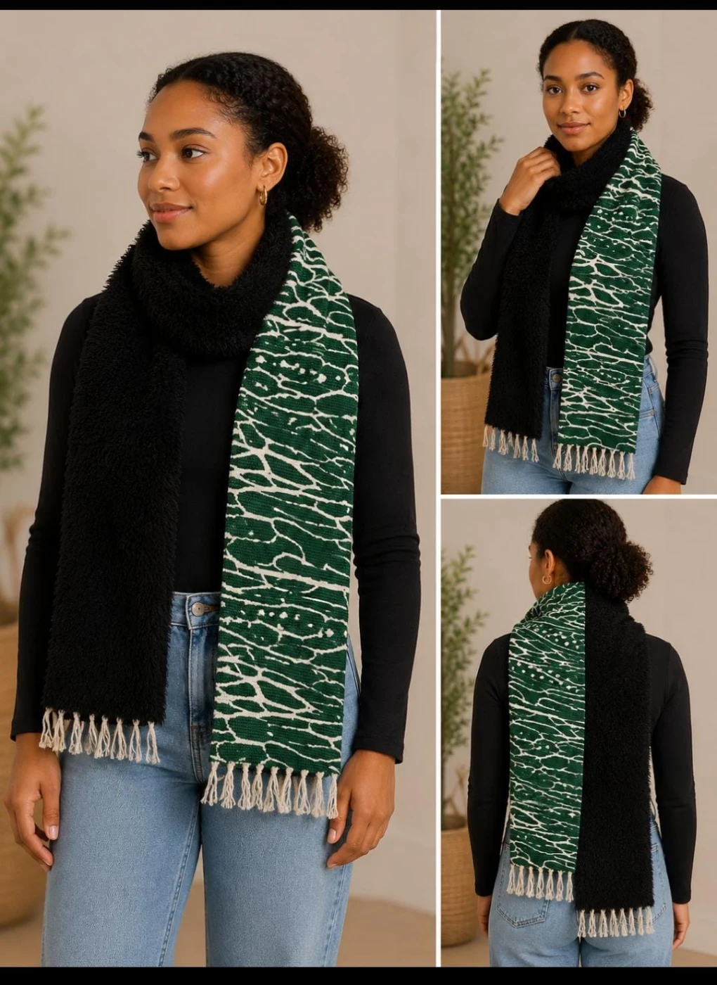 Authentic Green Ndop Scarf – Perfect for Winter