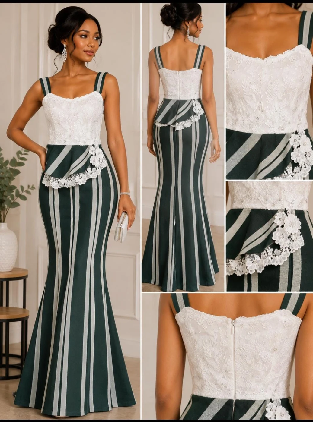 Elegant African Woven Fabric Evening Dress – Size M