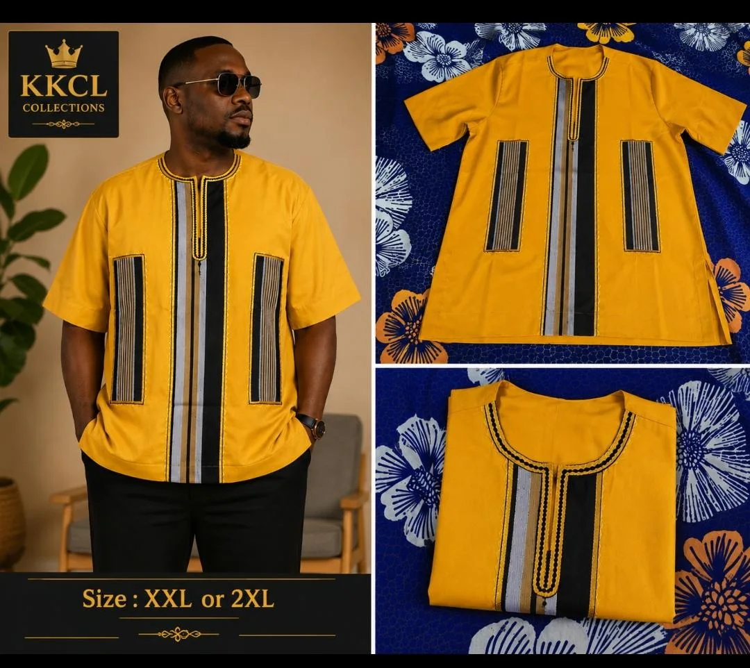 Men's Embroidered African Woven Fabric Shirt – Size 2XL