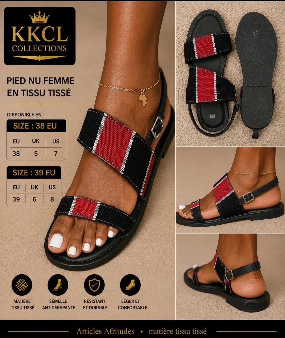 Women's African Woven Fabric Slide Sandals – Sizes 38 & 39