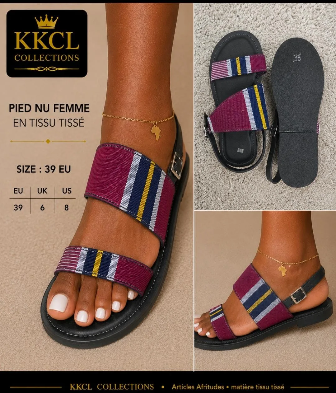 Women's African Woven Fabric Slide Sandals – Sizes 38