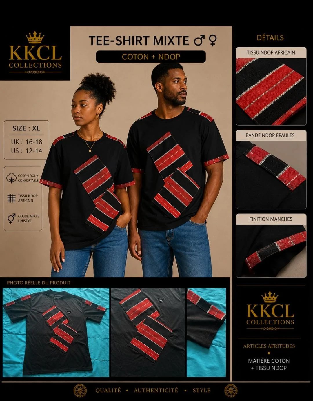 Unisex African Woven Fabric T-Shirt – Size XL