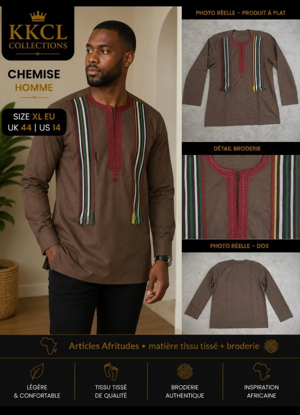Men's Embroidered African Woven Fabric Shirt – Size XL