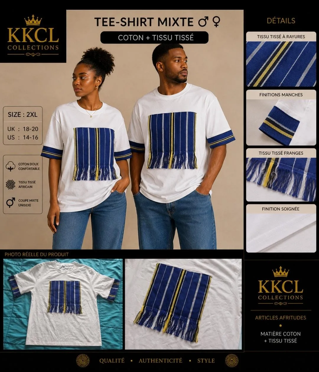 Unisex African Woven Fabric T-Shirt – Size 2XL