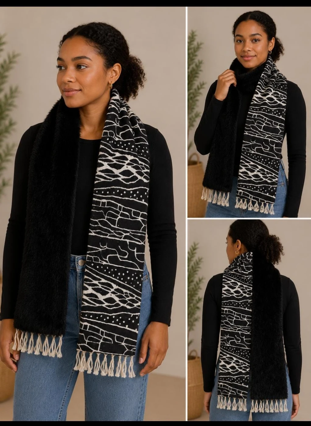 Authentic Black Ndop Scarf – Perfect for Winter
