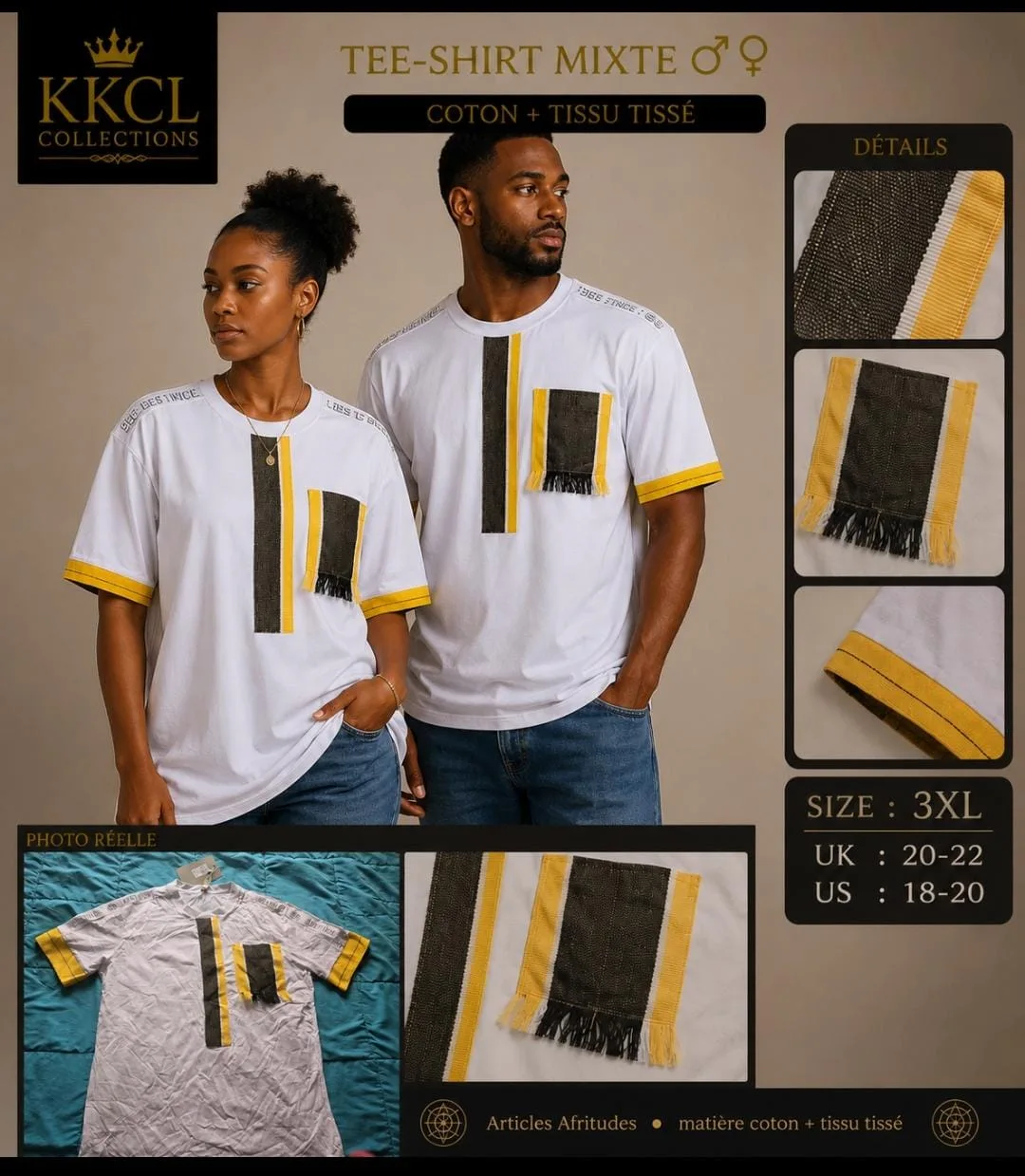Unisex African Woven Fabric T-Shirt – Size 3XL