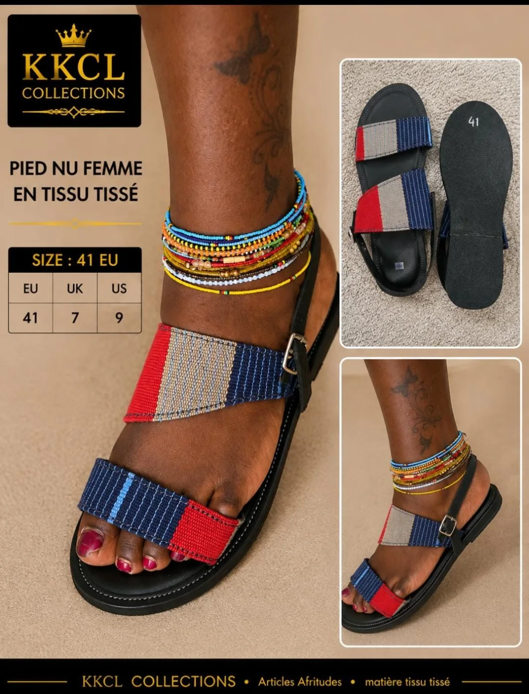 Women's African Woven Fabric Slide Sandals – Sizes 41