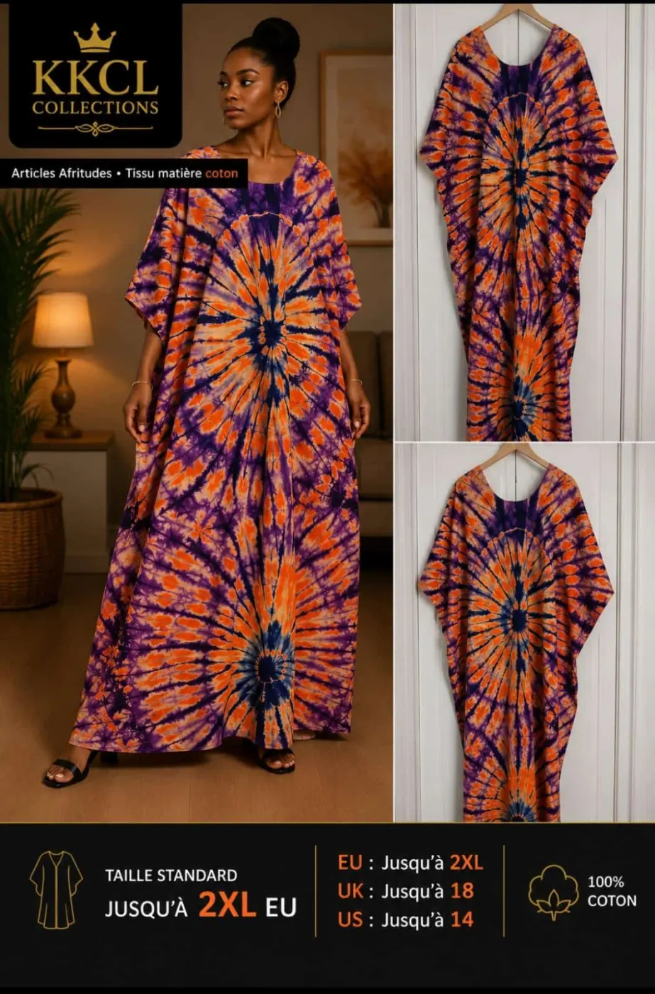 Women's African Cotton Boubou – One Size (Up to 2XL)